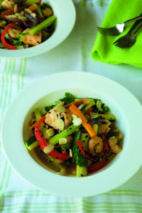 Crunchy Salmon and Prawn Stir fry