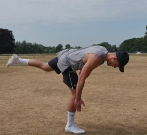 Jack demonstrating the third mobilisation exercise called the Single Leg Deadlift.